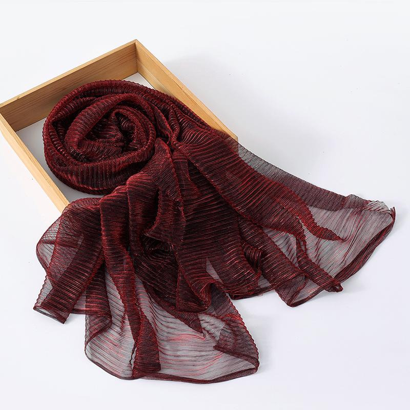 Женские мерцающие хиджабы Однотонный шарф Эластичная пряжа Жатый платок Мусульманский исламский тюрбан Блестящий однотонный шарф Головной убор Обертывание