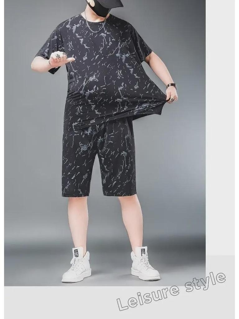 Мужской спортивный костюм из двух частей Ice Silk Mesh большого размера - футболка и шорты