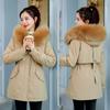 Women's Hooded Cotton Jacket Women's Mid Length Fur Collar Trench Coat Thicken Warm Overcoat Female Add Velvet Plush Jackets
