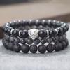 3 шт. бусины, нанизанные на бусины Будды, браслет для мужчин и женщин, крутые аксессуары в виде головы льва, черные блестящие бисерные украшения для рук из лавового камня для мужчин