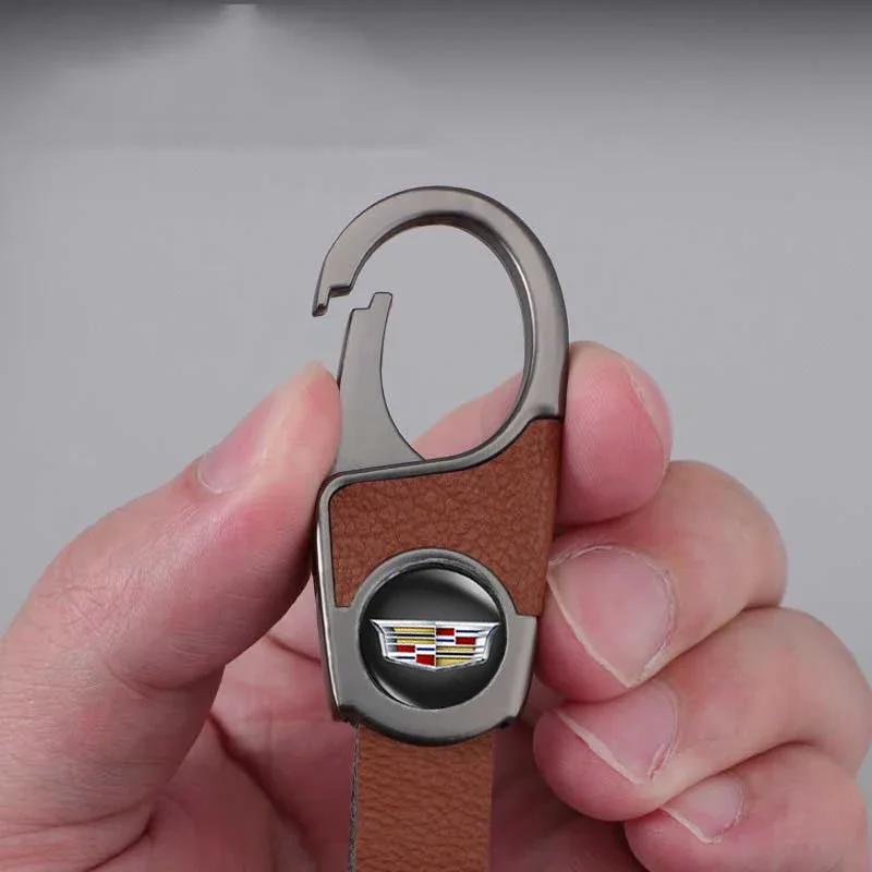 For Cadillac ATS BLS CT4 CT6 CTS ESCALADE EXT SLR SLS SRX STS XLR XT4 XT5 XTS Leather Key Chain Pendant Car Logo Keyring Holder