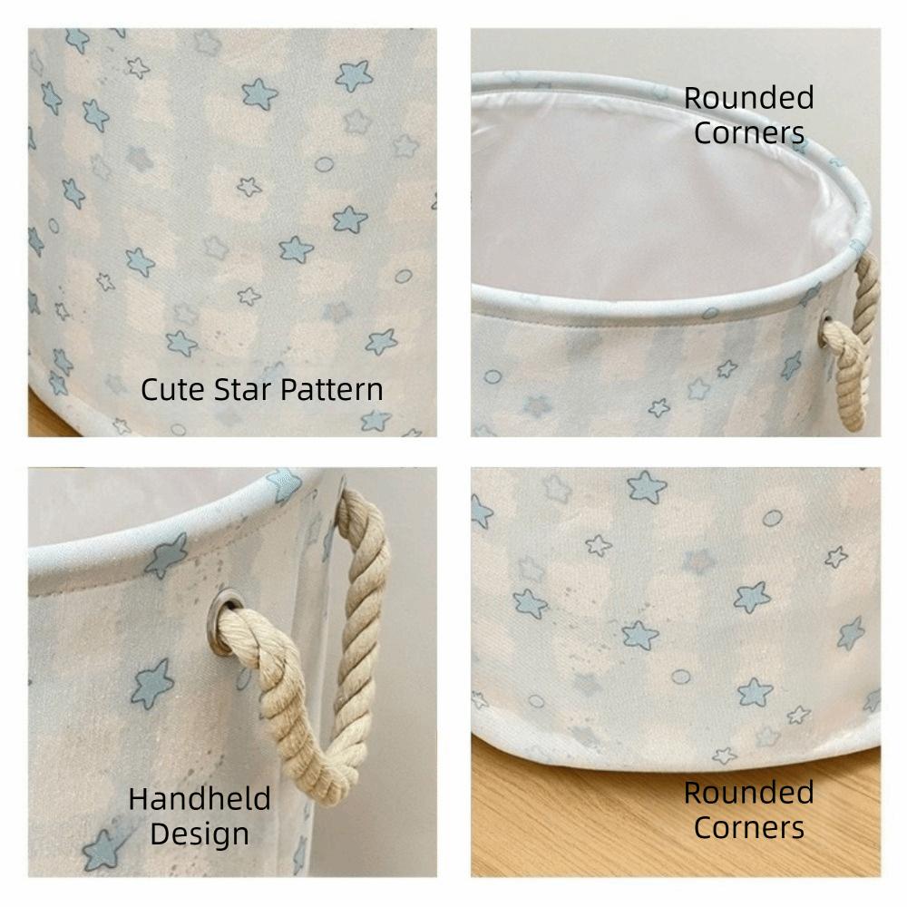 Cotton Linen Dirty Clothes Basket Cute Round Shape Foldable Laundry Basket Large Capacity with Handle Toys Storage Basket