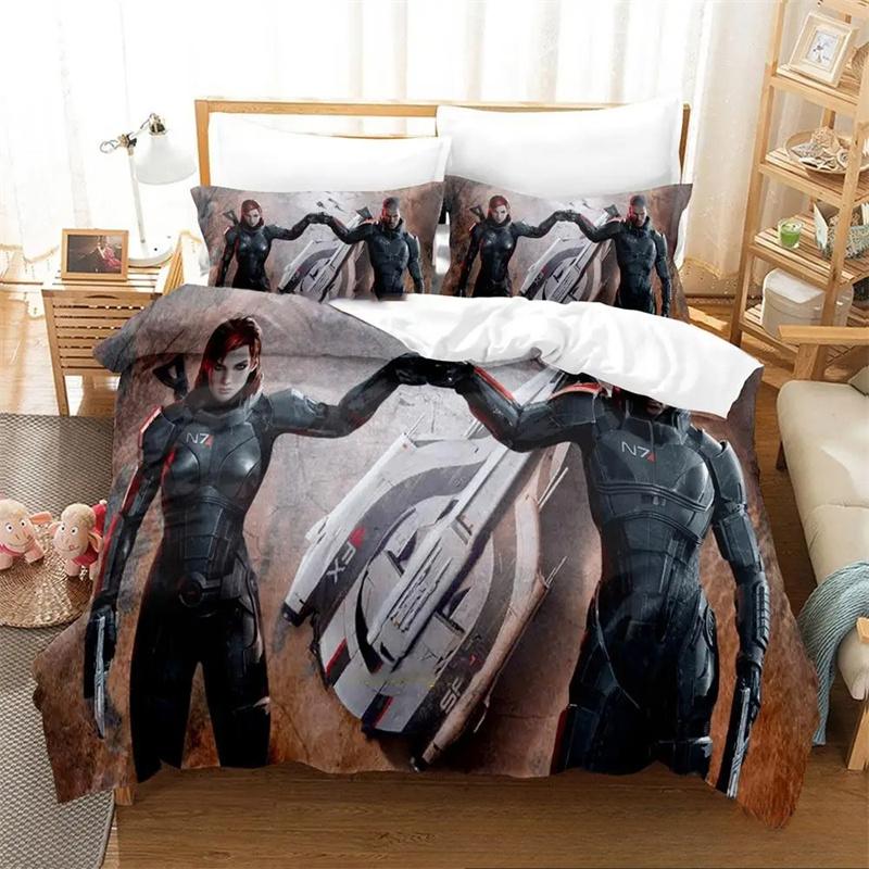3D Печать Игровой Mass Effect Комплект Постельного Белья, Пододеяльник Одеяло Комплект Постельного Белья Чехол для Одеяла Наволочка, Размер King Queen Twin Мальчики Девочки Взрослые