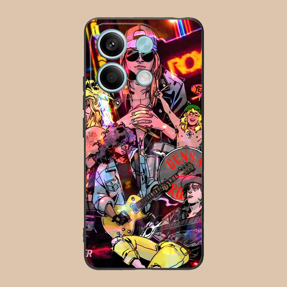 Gun n Rose Phone Case for Xiaomi POCO M6 M5 M4 M3 X7 X6 X5 X4 X3 F6 F5 F4 Pro GT 5G Black Cellphones Luxury Pretty
