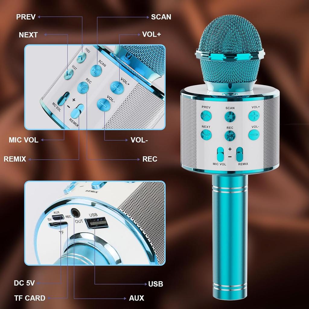 Wireless Karaoke Microphone, Portable Bluetooth Microphone Speaker Converter Speaker Home KTV Compatible with Android/iPhone/iPad/PC-Blue
