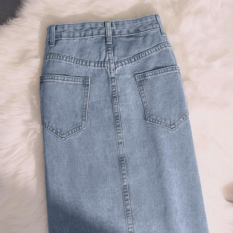 Летняя женская джинсовая юбка средней длины с высокой талией и разрезом сбоку, 2022 г.