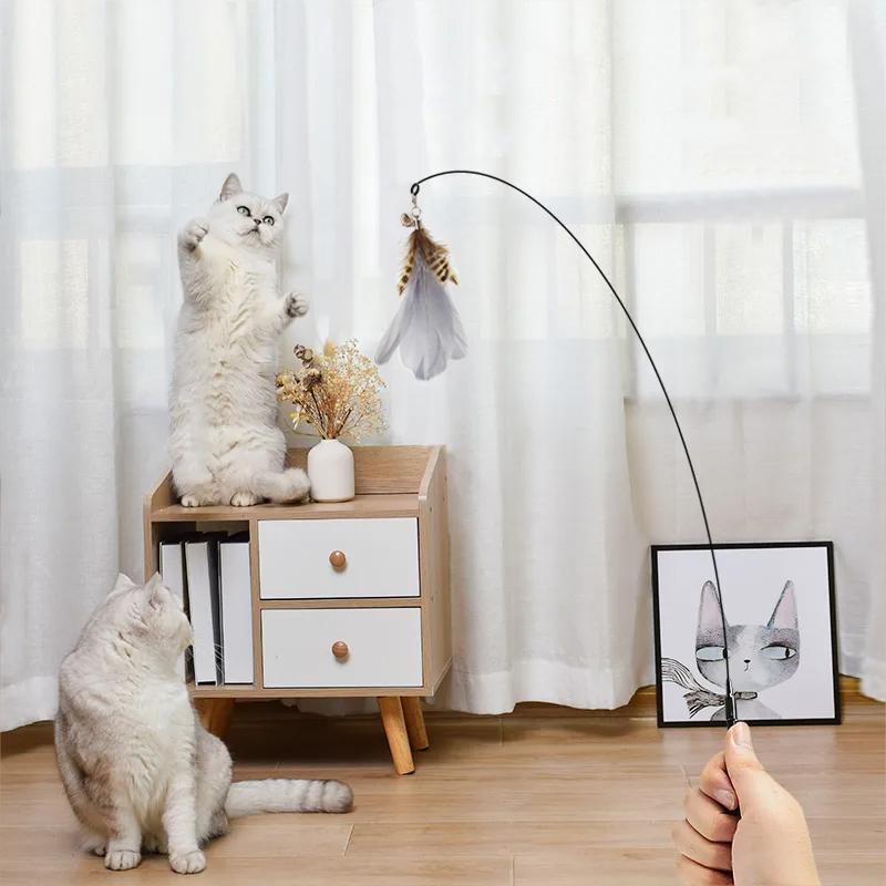 Интерактивная игрушка для кошек Handfree Cat Stick Играющий котенок Играющий тизер Палочка Игрушка на присоске Птица/перо Кошачья палочка Товары для домашних животных