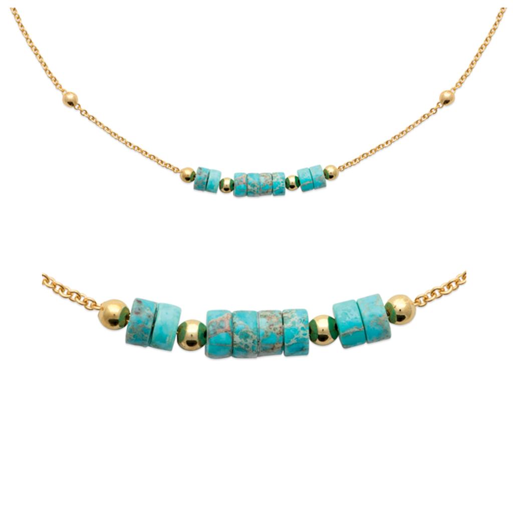 Les Trésors De Lily [R5823] - Gold Plated Necklace 'Mineralia' Golden Green (jasper) - 45cm 5mm