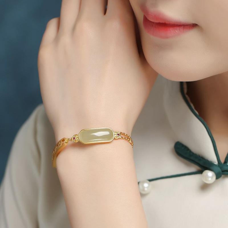 Натуральный Хэтяньский Яшмовый Нефрит Древнее Золото Ручной Работы Браслет Жуи Для Женщин Китайский Стиль Классический Шарм Браслеты Банкетные Ювелирные Изделия