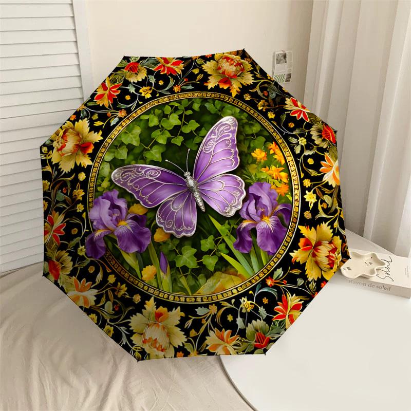 1PC Butterfly Floral Umbrella-8-Rib Reinforced, Automatic Open, Lightweight & Durable, Cute Fashion Accessory for Outdoor-K1286