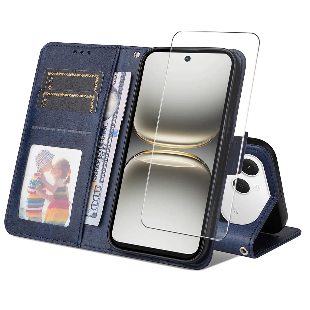 For TECNO Spark 40 4G PU Leather Wallet Case Phone Stand Cover with Tempered Glass