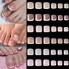 120Pcs Luxury Chic French Tip Nails Set Press On Glossy Short Tip Toenail Square Full Cover Fake Toe Nails Nails Art