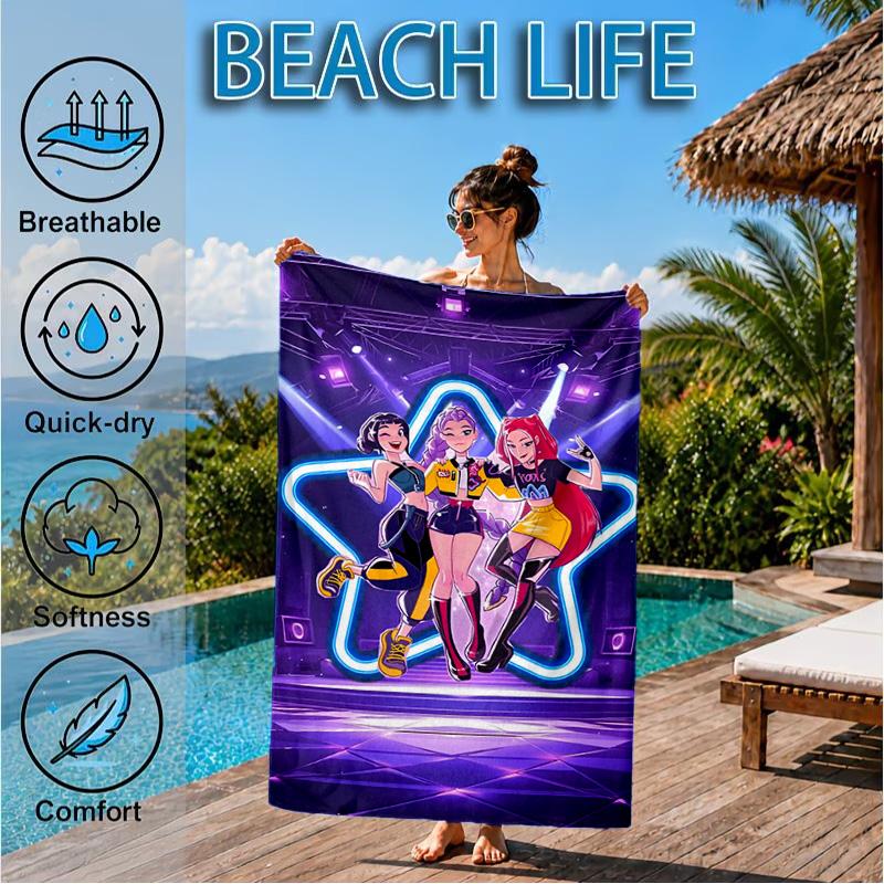 K-pop Demon Hunter Adventure Beach Towel, Quick-drying, Easy to Care for, Suitable for Both Fitness and Beach Vacations,Sports Essential