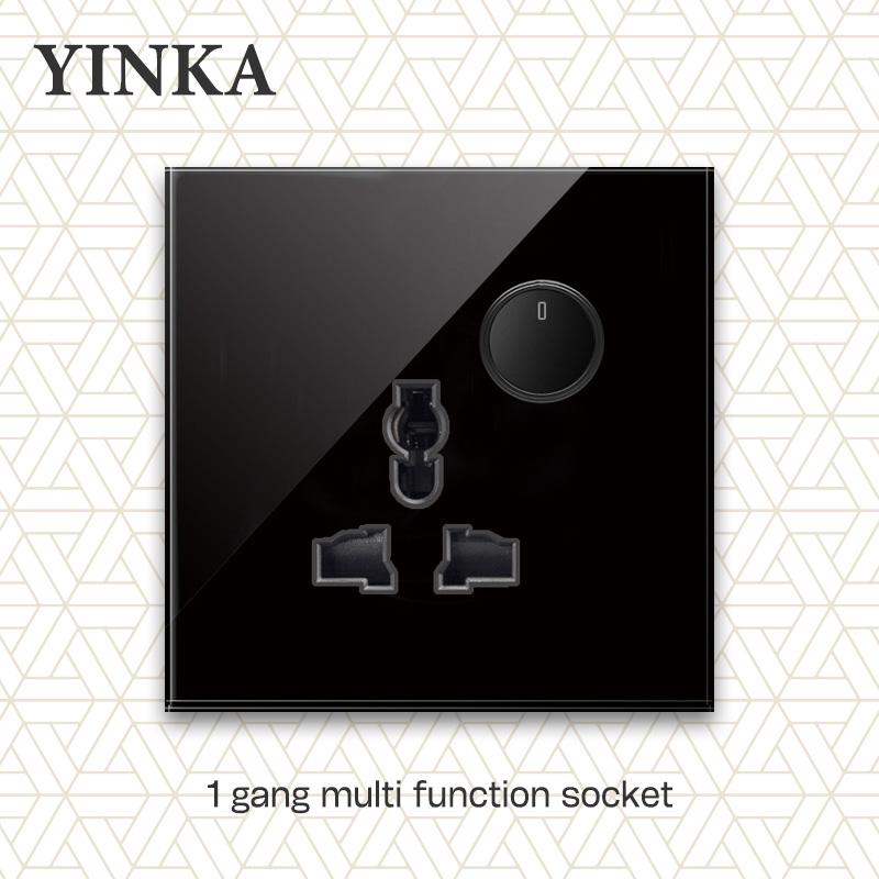 YINKA закаленное стекло 1/2/3/4 Gang 1/2 Way On/Off настенный выключатель светодиодный индикатор FR стандарт ЕС универсальная домашняя розетка
