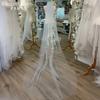 Plain Solid Color Tulle Bridal Veil Single Layer Soft Flowy Simple Wedding Veil White Lavender Light Blue Floor Length Veil For Bride Elopement Shoot