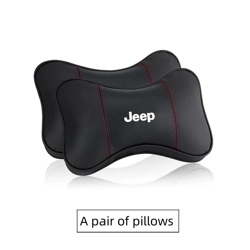 AIN4 Leather Car Headrest Neck Pillow Seatbelt Shoulder Pad Accessories For Jeep Renegade Wrangler Gladiator Grand Cherokee Compass