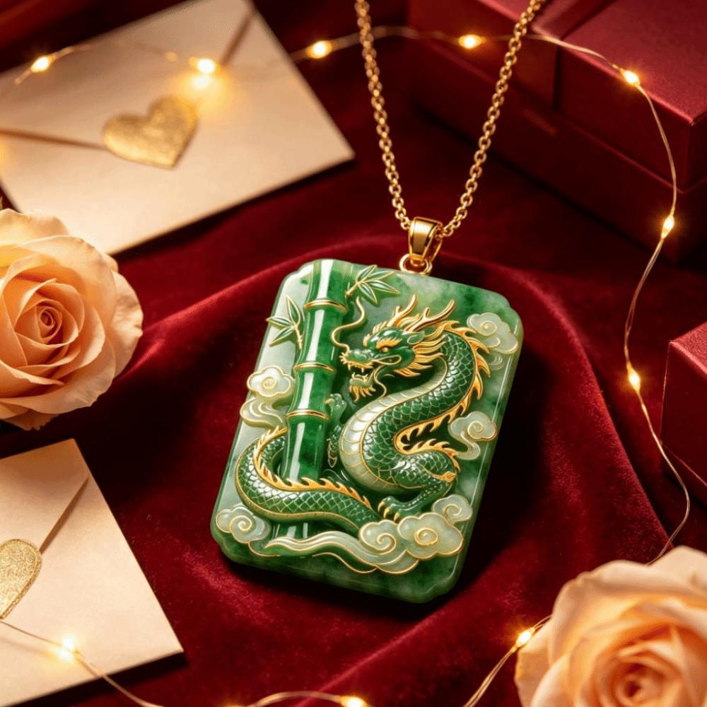 Bamboo Carved Pendant Necklace Green Square Pendant Lucky Amulet Traditional Chinese