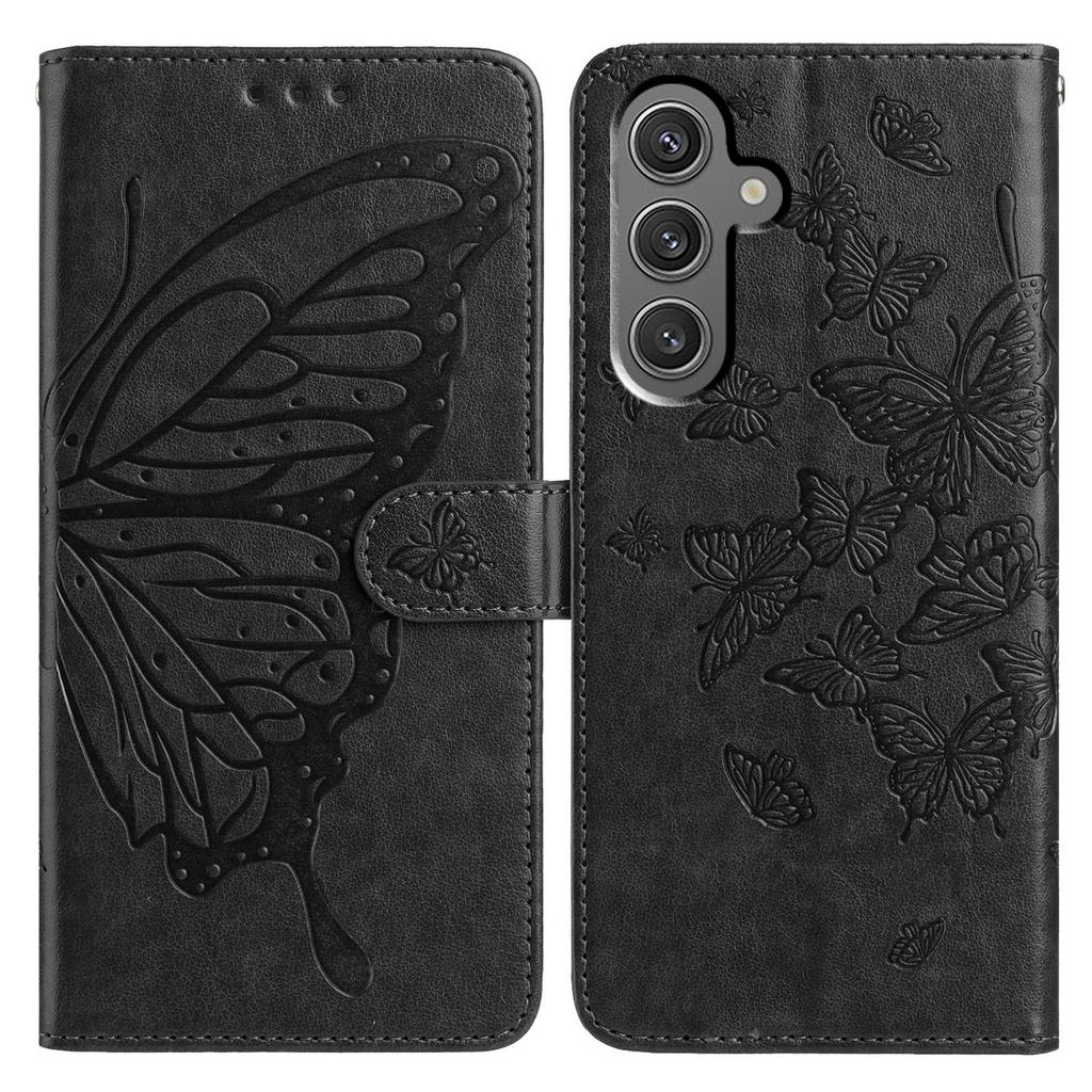 For Samsung Galaxy S24+ Case Butterfly Imprinted Wallet Stand PU Leather Flip Phone Cover with Strap