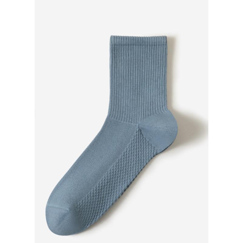 Men's Spring Mesh Mid-calf Socks Solid Color Massage Base Boneless Socks Antibacterial Men's High-top Cotton Socks