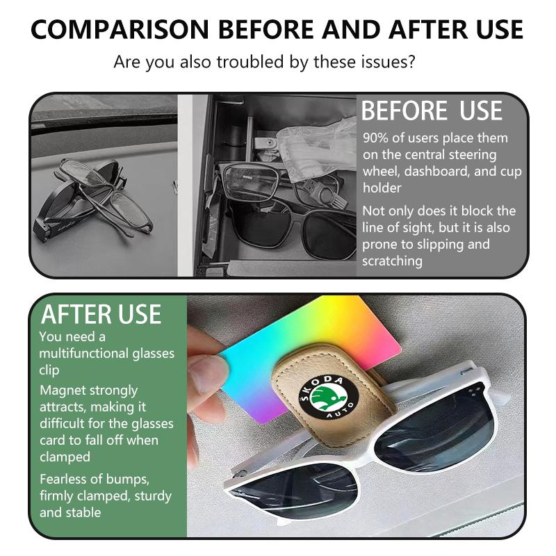 cycr3 For Skoda Litchi Patterned Minimalist Glasses Clip Sunshade Storage Box S Kodiaq Octavia 2 3 Yeti Karoq Rapid Fabia VII VRS