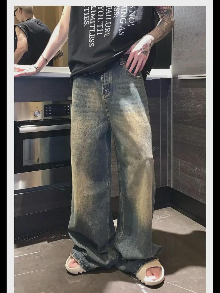 Мужские джинсы с широкими штанинами в стиле ретро с градиентом — модный свободный крой для осени и зимы