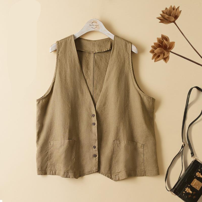 Летний короткий женский жилет без рукавов с повседневной свободной женской жилеткой