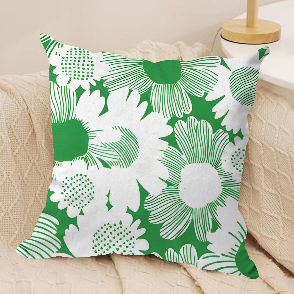 Fresh Green Flowers Cushion Cover Pillowcase Ultra Soft Skin Friendly Fabric Cloud Like Comfort Concealed Zipper