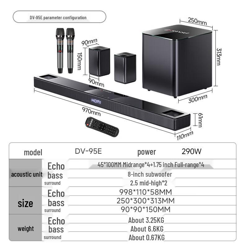 SANSUI DV-95E 5.1.2 Dolby Atmos Soundbar Home KTV System