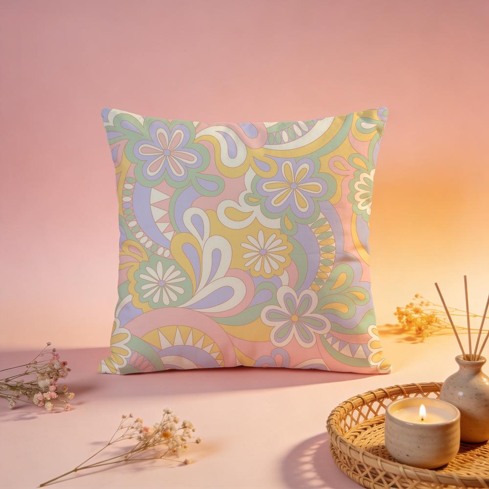 Fresh Vibrant Psychedelic Bloom Cushion Cover Comfortable Durable Pillow Cover MultiScene for Home Office Car Sofa