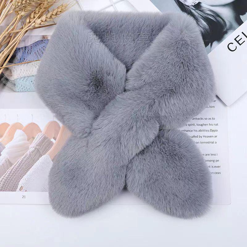 Шарф унисекс из искусственного меха кролика рекс, однотонный, теплый, двухсторонний, с крестообразным узором, для студентов на осень и зиму