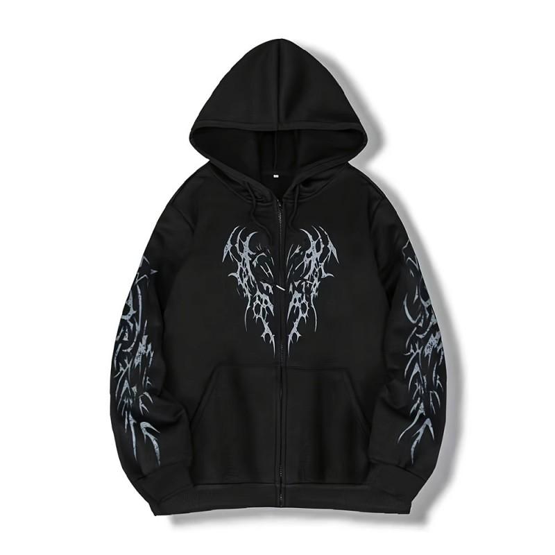 Womens Loose Fit Zip-Up Hooded Sweatshirt Fleece Lined Casual Streetwear Top