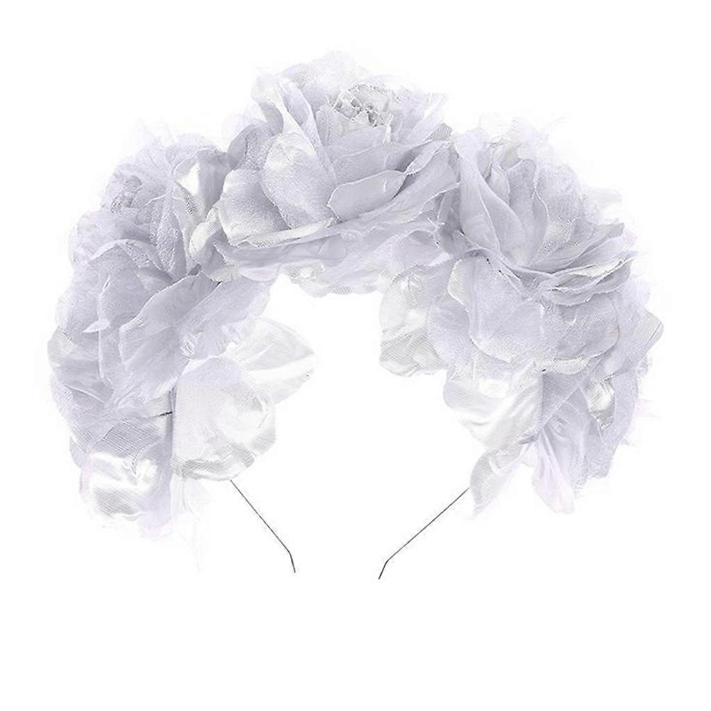 Women Wedding Bridal Headband Garland 3D Simualtion Flower Crown Beach Hair Hoop Gray