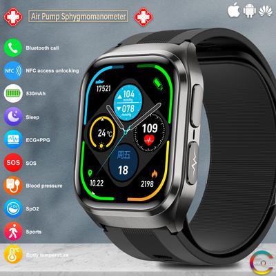 SACOSDING ECG+PPG Воздушный насос Подушка безопасности Обнаружение артериального давления Смарт-часы Мужчины Женщины Частота сердечных сокращений Кислород в крови Здоровье Смарт-часы для Android IOS