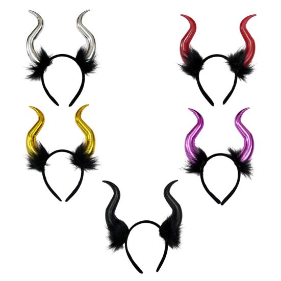 Halloween Devil Horns Plush Headband Cosplay Gothic Hair Hoop Dress Up Accessories Party Outfits Headband