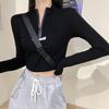 Solid String T-shirts For Female Navel Exposed Tees Design Long Sleeve Women Inner Zipper Tees Girls Y2K Tops
