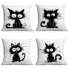 New Cartoon Lines Black Cat Simple Printed Pillowcase Home Sofa Cushion Pillowcase