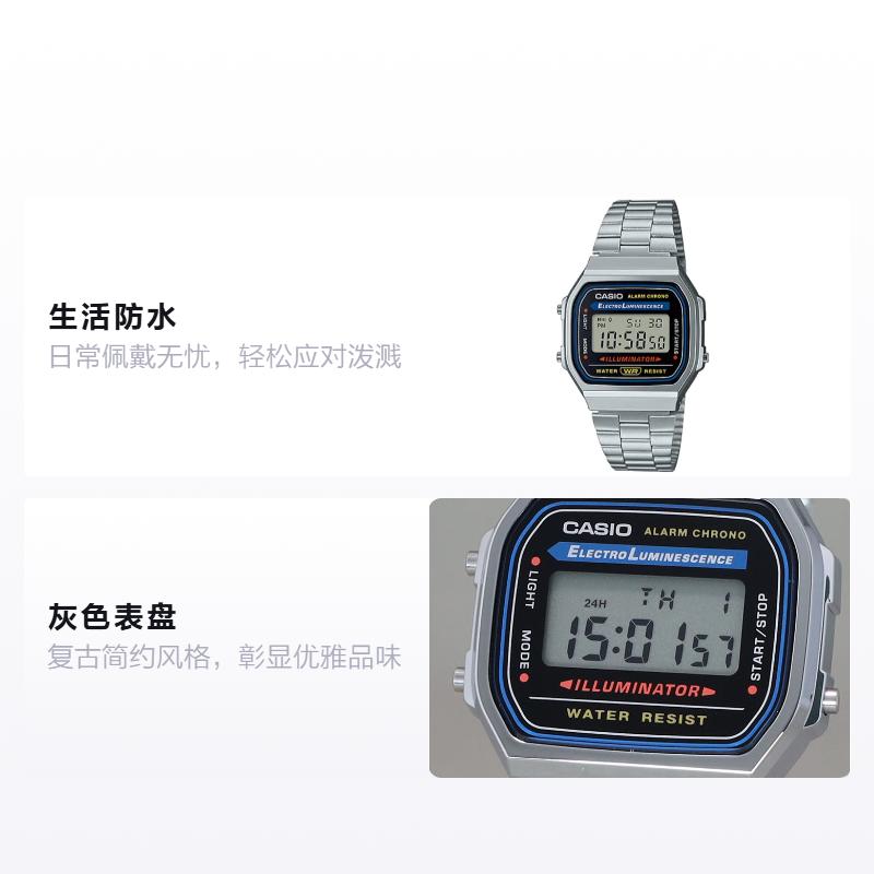 Casio Ретро мода повседневный простой легкий металл классический маленький квадратный водонепроницаемый механизм кварцевый механизм стальной ремешок японский A168WA-1A2WJR