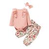 3pcs/set Spring Autumn Newborn Infant Baby Girl Clothes Set Long Sleeve Ruffled Romper+Floral Pants+Hairband Baby Outfits 0-12M