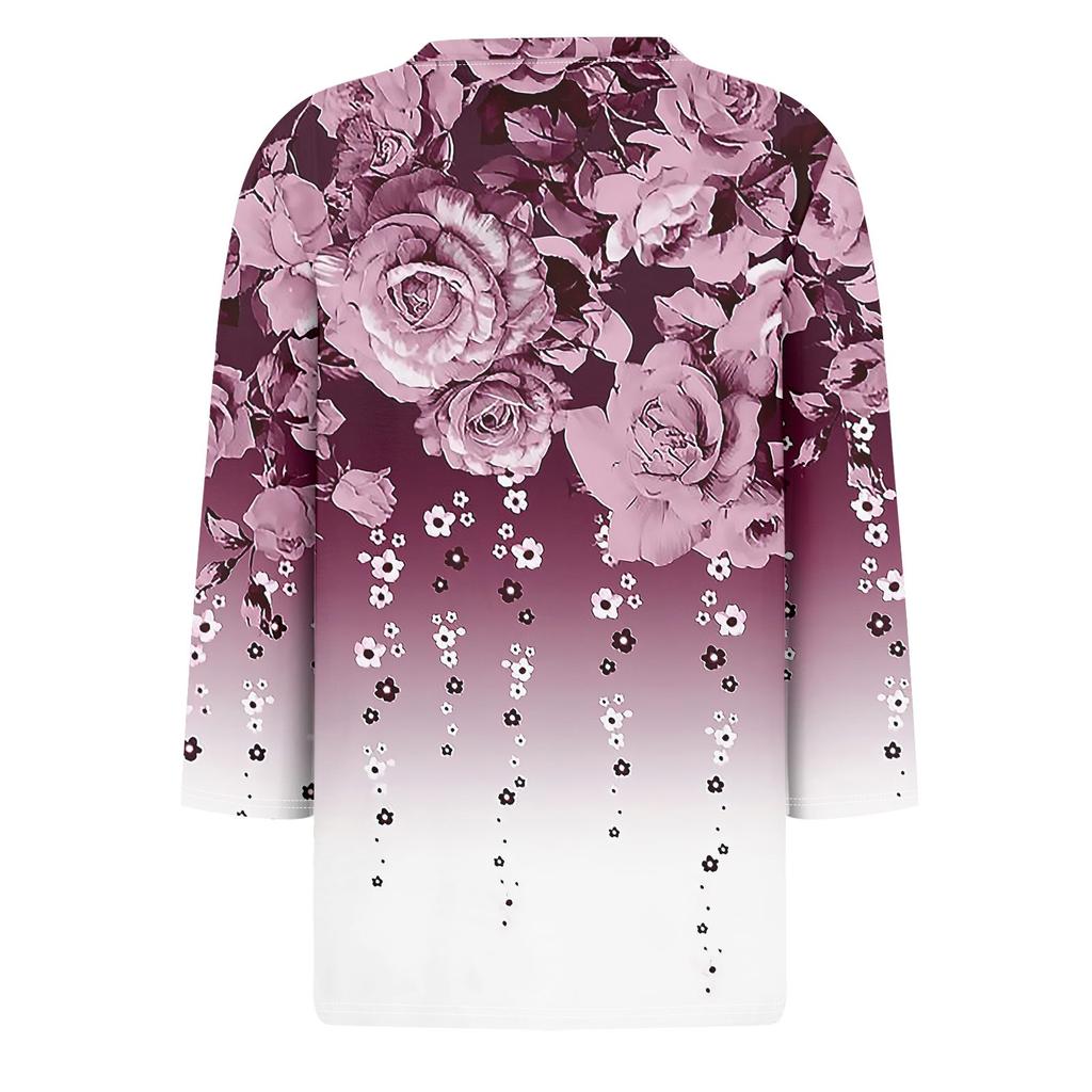 Женская модная повседневная свободная футболка с круглым вырезом и рукавами 3/4 с принтом, женский топ