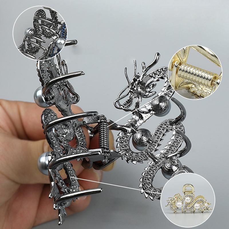 Синяя заколка для волос «Дракон» с жемчугом, женская простая заколка-краб для волос, зажим-акула, темпераментные простые аксессуары для волос