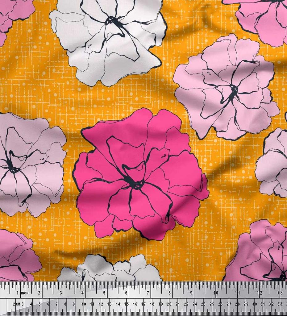 Soimoi Японский креп-атласная ткань с гвоздикой и цветочным принтом, швейная ткань, метр 42 дюйма