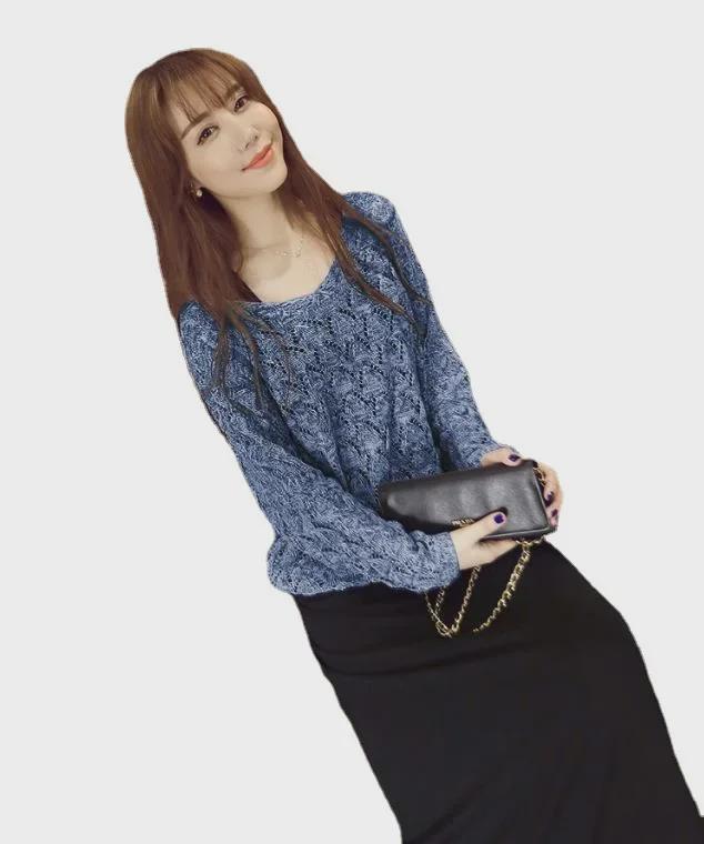 Корейский стиль плюс размер женское трикотажное платье с длинным рукавом костюм - Весенняя коллекция