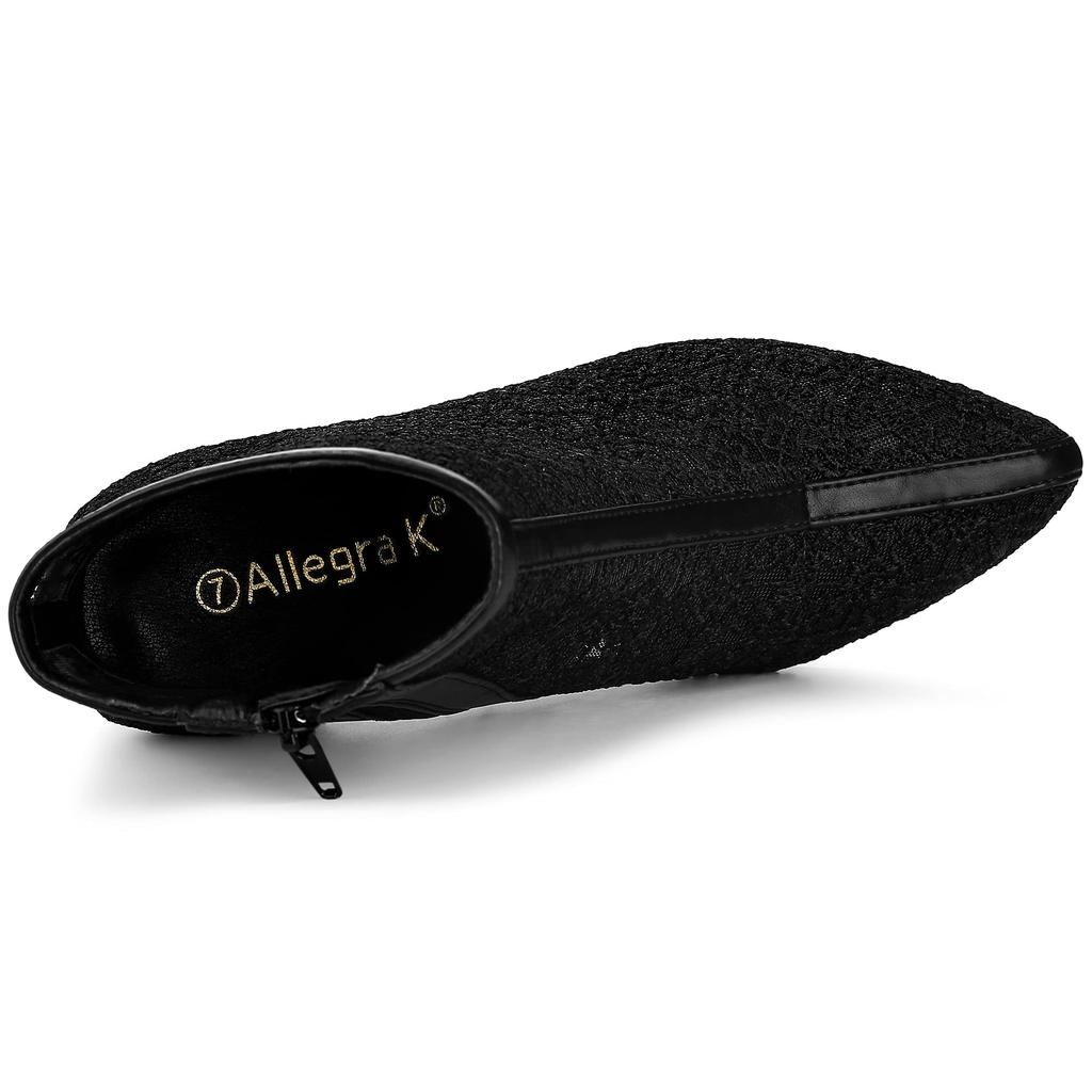 Allegra K Lace Ankle Boots, Pointed Toe, Stiletto Heel, Women's, Black, Size 25.0 cm