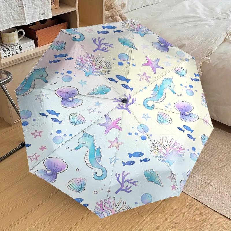 1PC Seahorse Oceanic Umbrella-8-Rib Reinforced Portable Folding Travel Suitable for All Seasons Outdoor Daily Use-Z0463