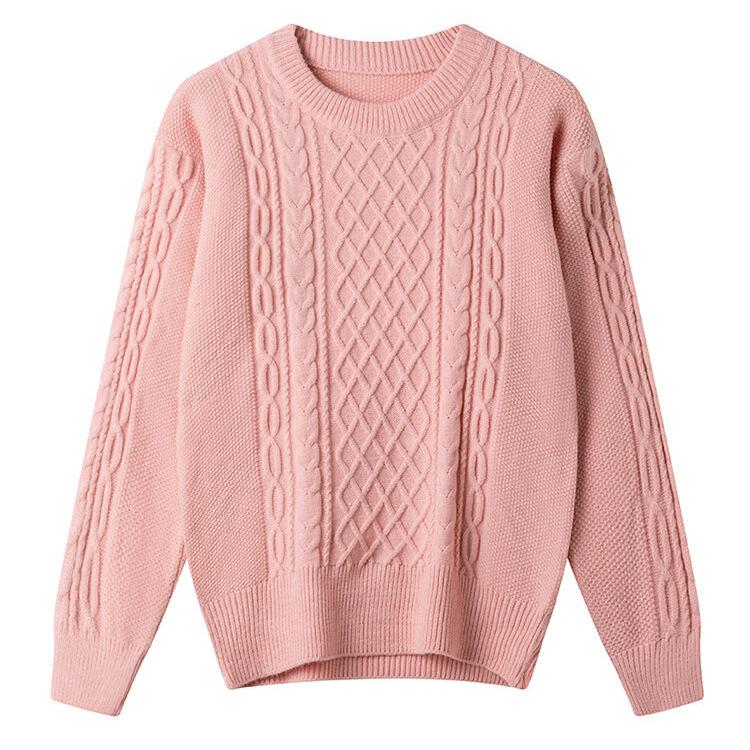 Autumn And Winter Twist Sweater Versatile Light Mature Style Solid Color Knitted Sweater Round Neck Pullover Lazy Loose Women'S Clothing