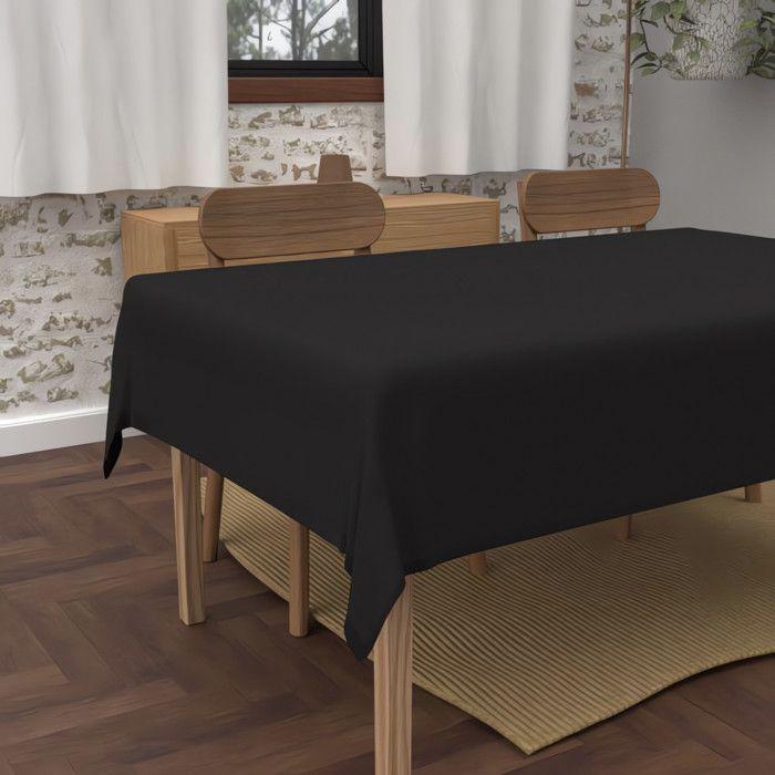Rectangular Stain-resistant Tablecloth In Washed Microfibre 140x300 Cm BOHEME Black, by Soleil d'Ocre