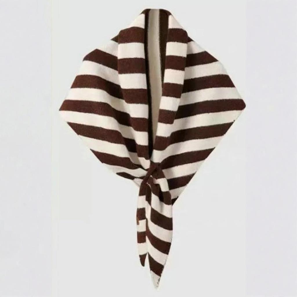 Women's Fashionable Striped Print Knitted Shawl Wool Open Collar Shoulder Top Shawl Scarf