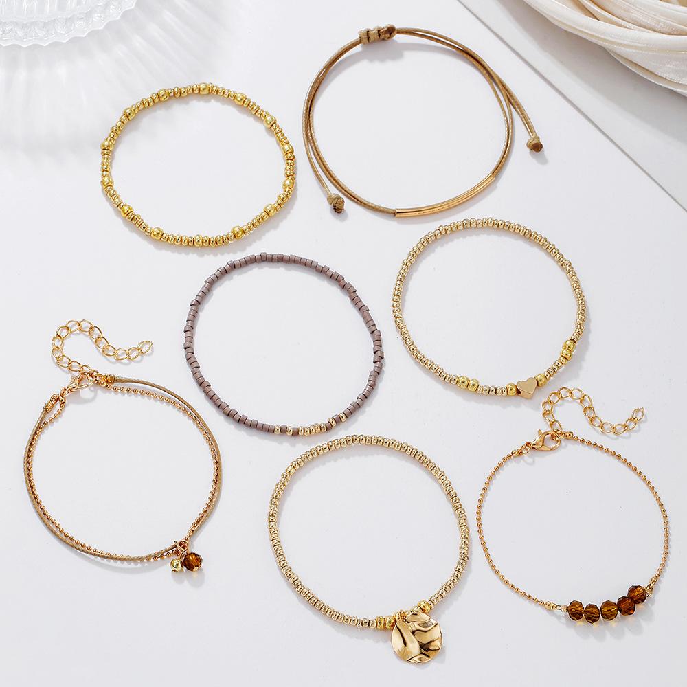 Богемный отпускной стиль, набор из семи предметов с бусинами, браслет из рисовых бусин, женские украшения, этнический стиль, многослойное ношение, браслет любви.