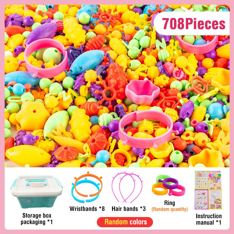 Non-Toxic 508/708/808/1008 Piece Multi-Shaped Diy Handmade Beaded Kit Toy Colorful Educational Snap Pop Beads Kits Lightweight Arts Crafts