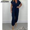 Женская мода повседневная летняя весна однотонная принт с коротким рукавом средняя талия брюки комбинезоны и ромперы